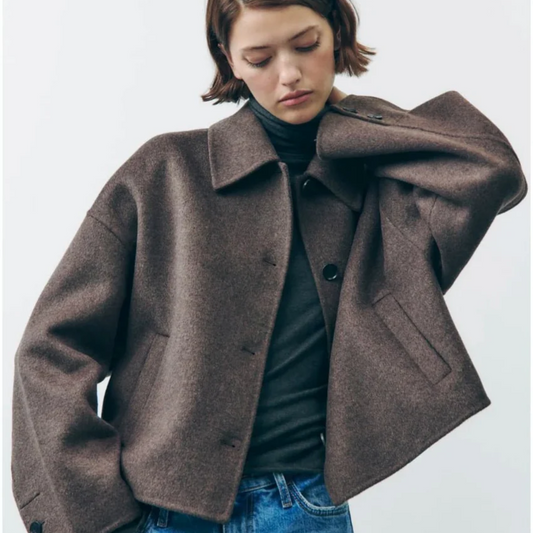 Veste Laine Brun Hivernale Élégante