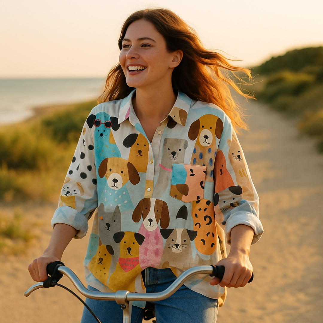 Chemise Humoristique Chien Manches Longues Coton