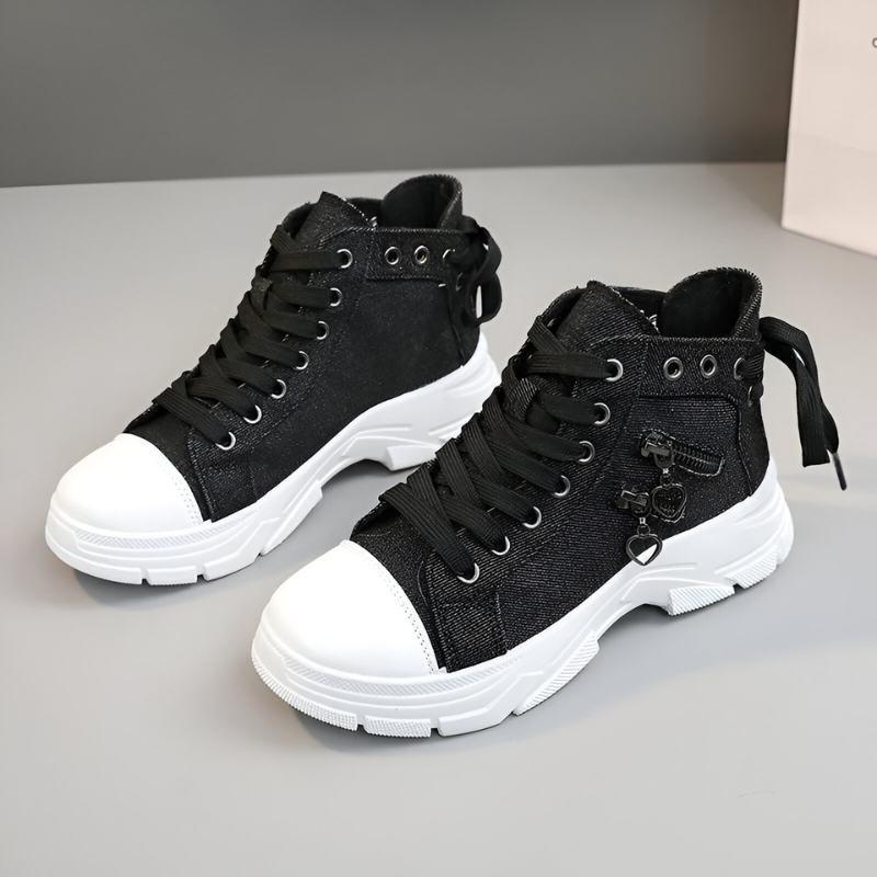 Baskets Hautes Femme Bleu Jeans à Fermeture Éclair