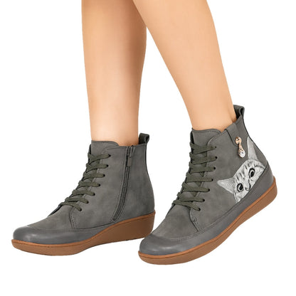 Bottines Femmes à Bout Rond en Cuir Noir Élégant