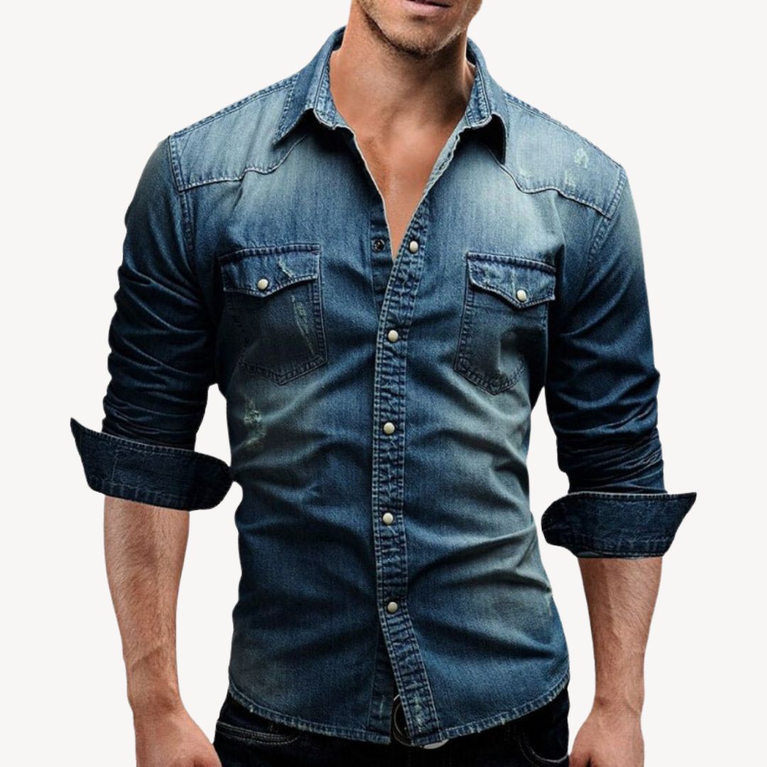 Chemise denim homme Manches longues Style Western - PanierRoyale