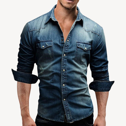 Chemise denim homme Manches longues Style Western - PanierRoyale