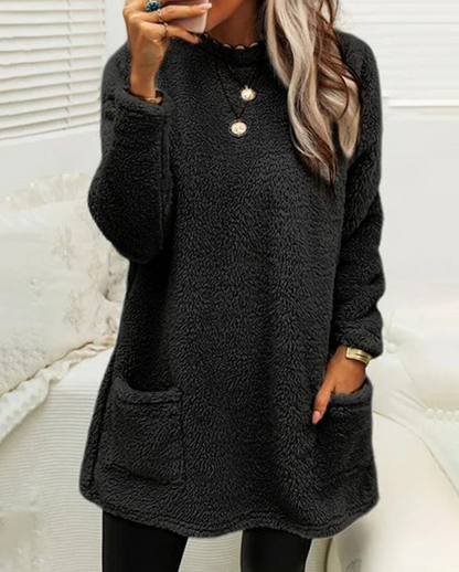 Pull Femme Molleton Long Manches Gris Chaud