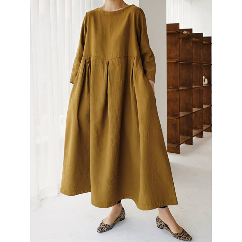 Robe Longue Féminine à Poches avec Silhouette Détendue