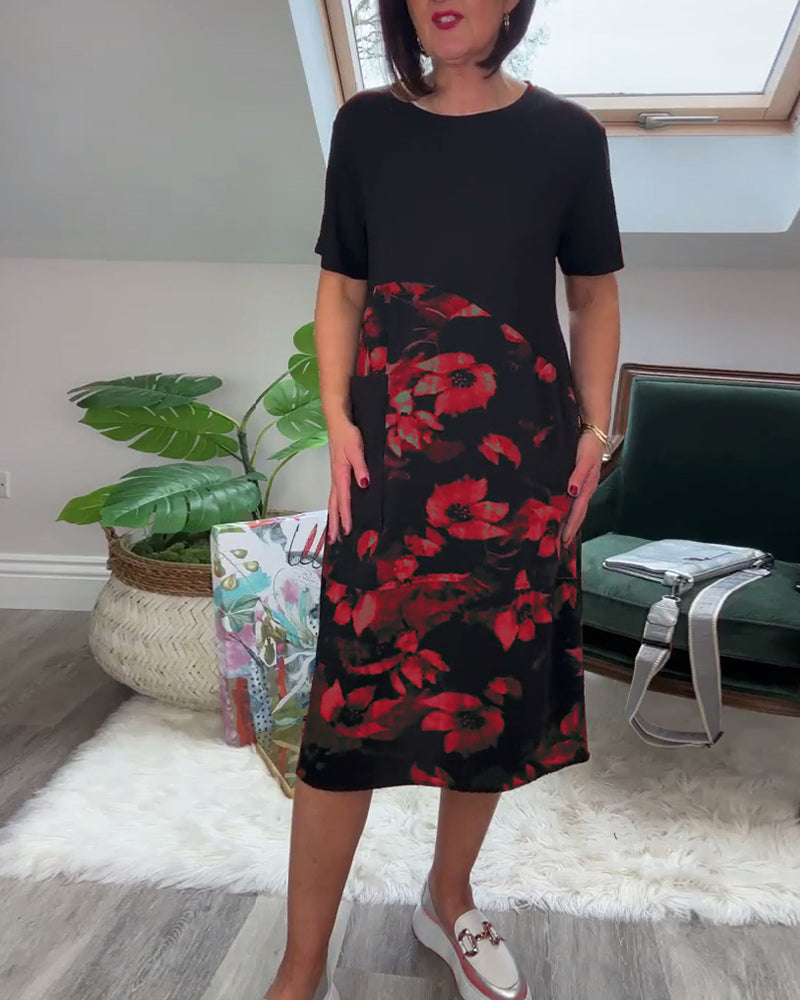 Robe Femme Patchwork Floral Coupe Droite Décontractée