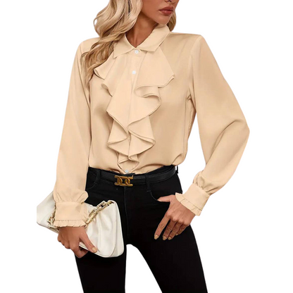 Blouse Femme à Manches Bouffantes et Col en Dentelle