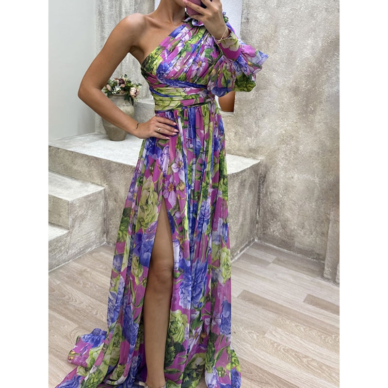 Robe Été Fleurie avec Épaule Découverte Féminine