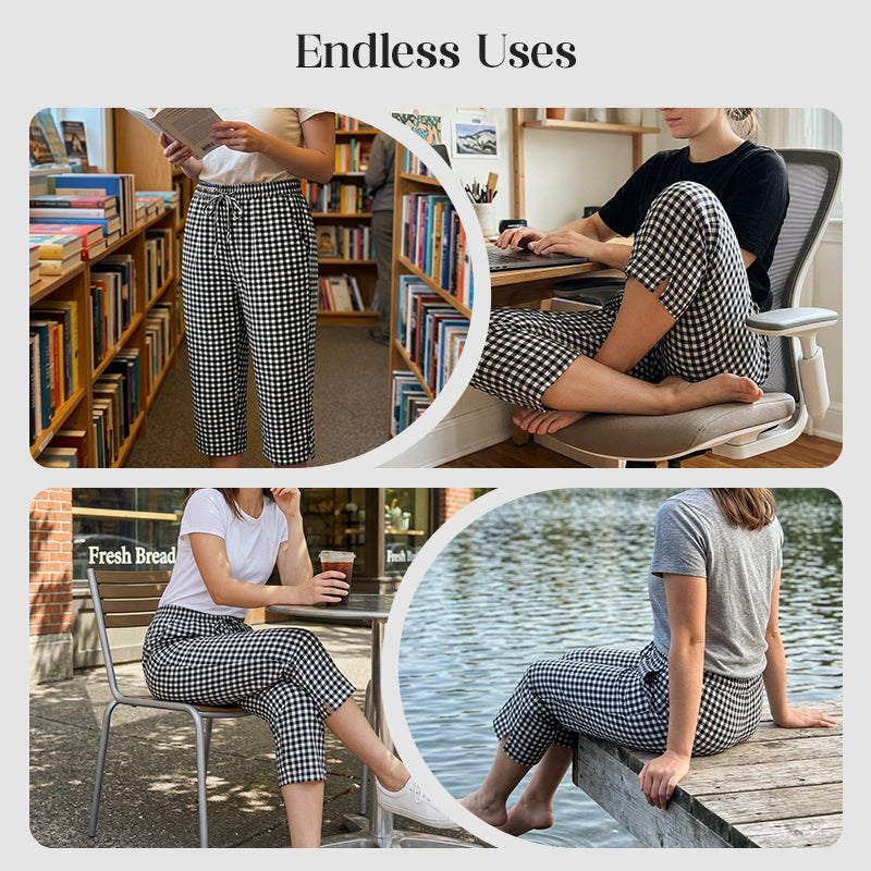 Pantalon Capri Femme Coton Taille Élastique Coupe Ajustée