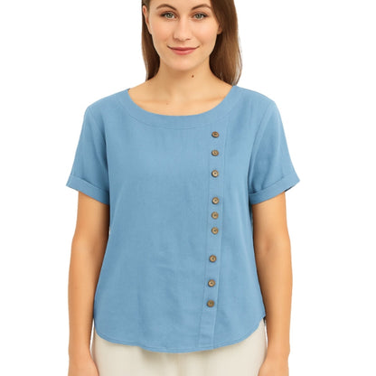 Blouse Femme Élégante Manches Courtes Boutons Avant