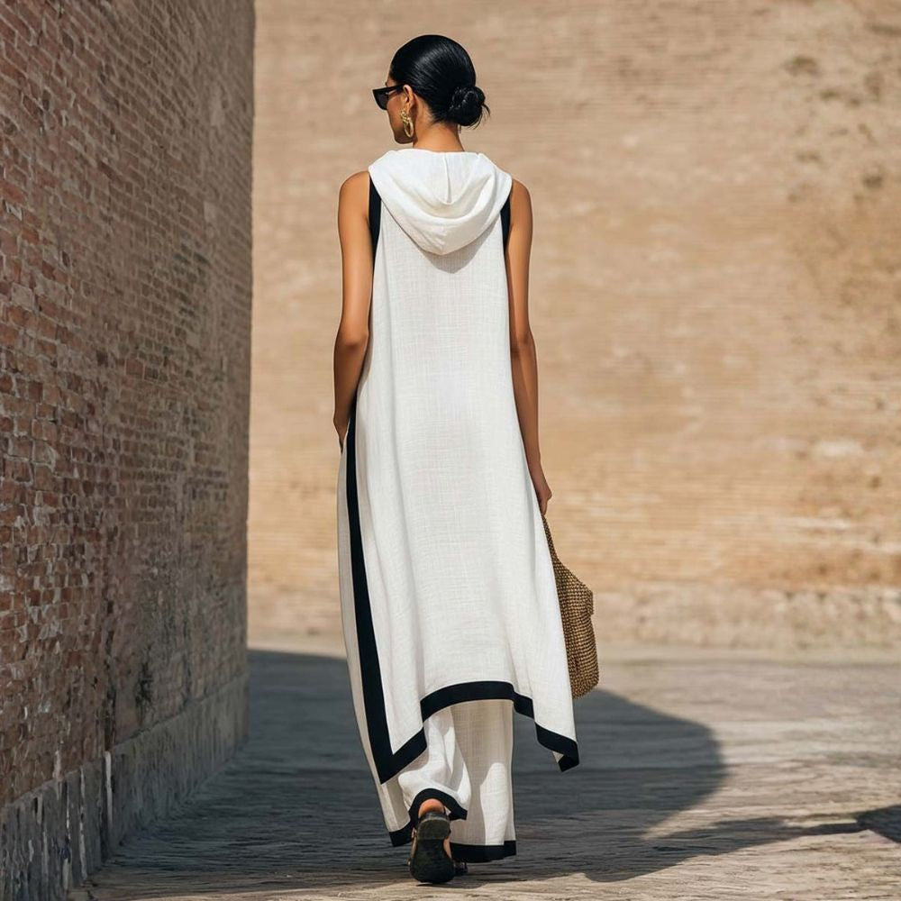 Tenue Femme Lin et Coton Tunique Asymétrique Pantalon Large