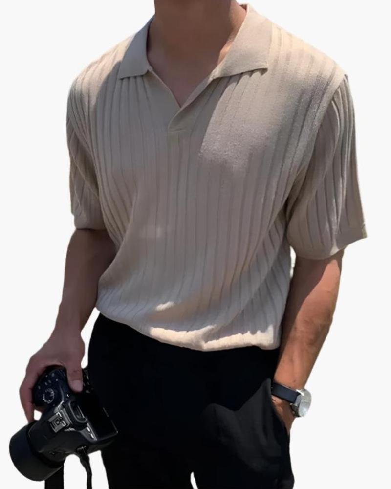 Chemise Homme Col V Poloshirt Coton Décontracté