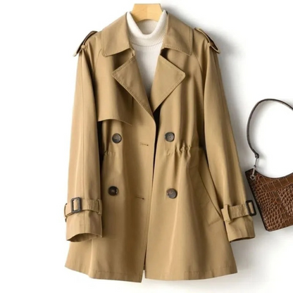 Manteau Trench Femme Noir Classique avec Ceinture Élastique