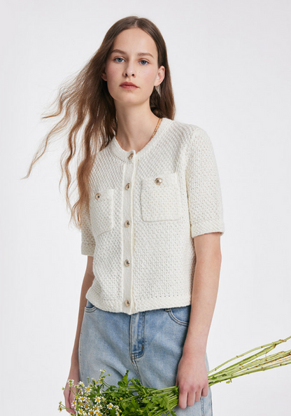 Veste légère femme à manches courtes blanc cassé