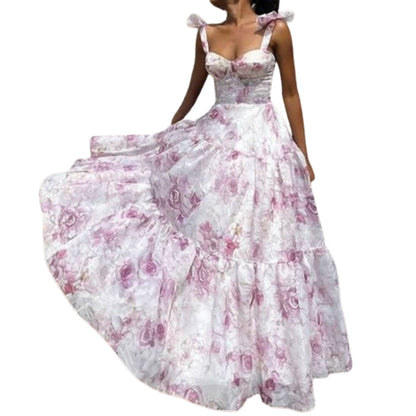 Robe Été Florale Décolletée avec Bretelles
