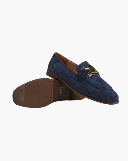 Mocassin Femme Cuir Velours à Boucle Or