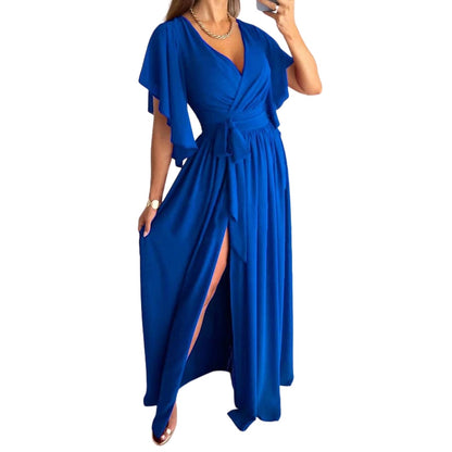 Robe Soirée Manches Courtes Décolleté Plongeant
