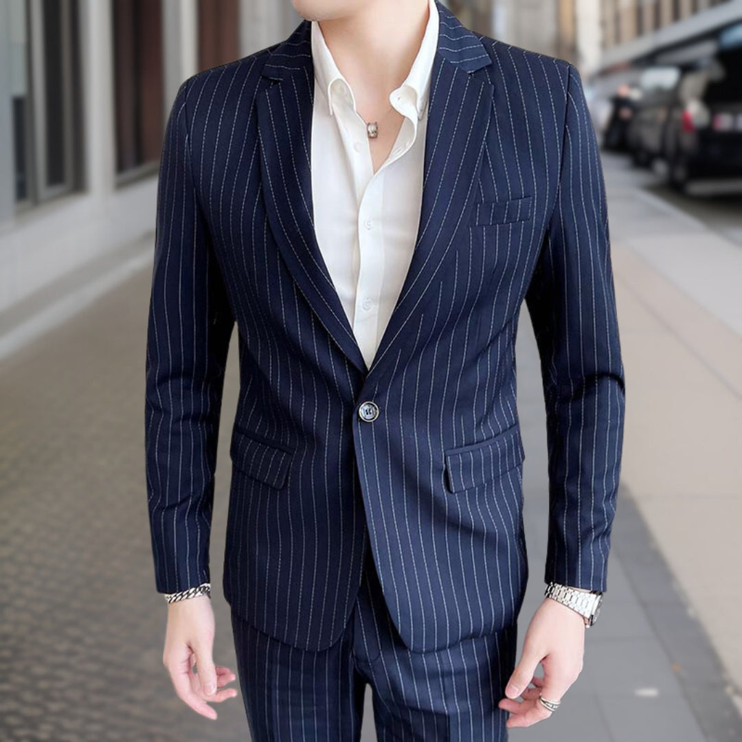 Costume Mariage Homme Slim Noir Rayures Fines