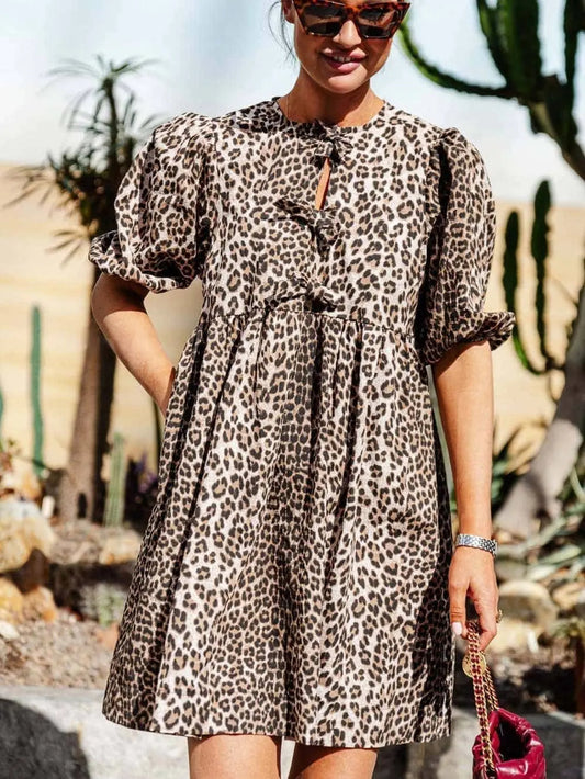 Robe leopard femme manches courtes élégante - BerlinGlamour