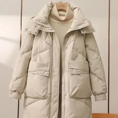 Veste Puffer Grise Légère pour Femme avec Col Reversible
