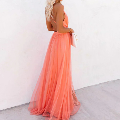 Robe Longue Femme Fluide Col V Dos Nu