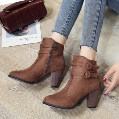 Bottines Femme Talon Haut à Boucle et Fermeture Éclair