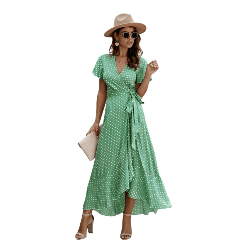 Robe Été Florale Manches Courtes Taille Cintrée - PanierRoyale