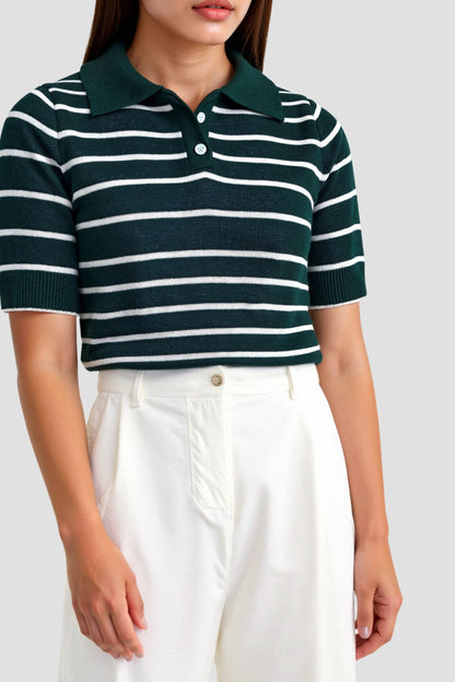 Polo Rayé Vert Foncé Homme