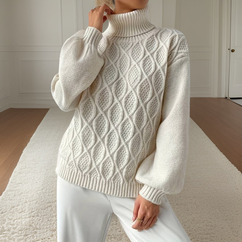 Pull Femme Col Roulé Tricoté Blanc → Pull Femme Col Rond Chaud et Doux