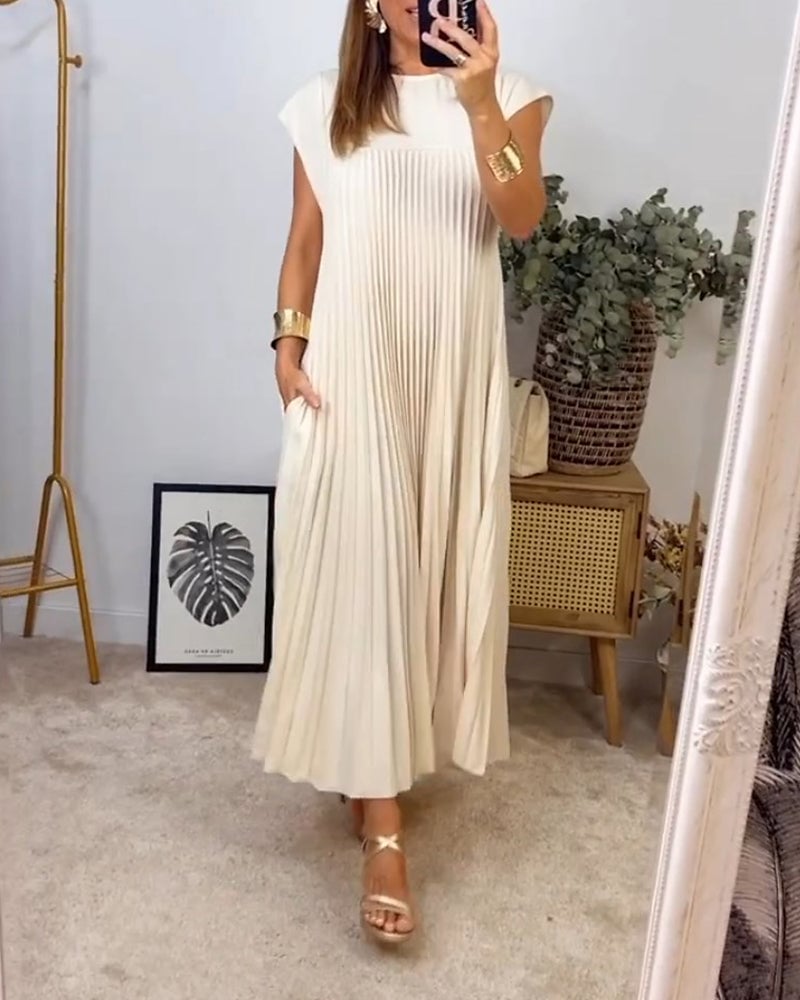 Robe longue Femme Fluide Sans Manches Col Rond Poches Décontractée