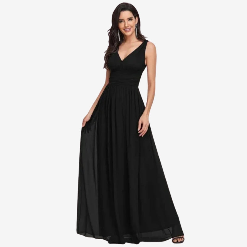Robe Été Longue Plissée avec Décolleté Profond