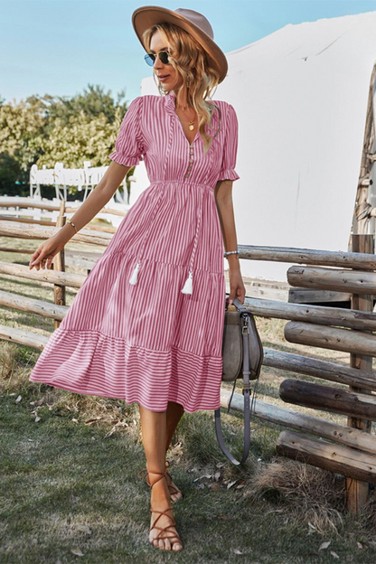 Robe Été Mi-Longue pour Femme avec Ceinture Réglable