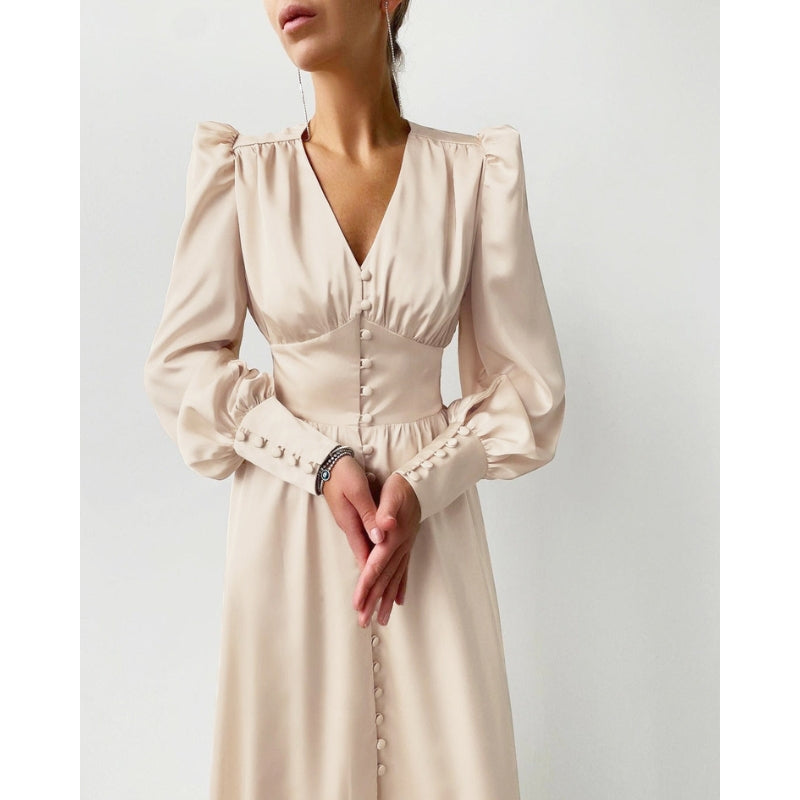 Robe de soirée élégante manches longues décolleté profond