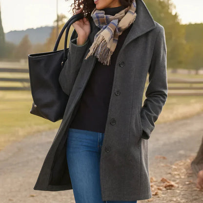 Manteau Femme Hiver Long Élégant avec Boutons