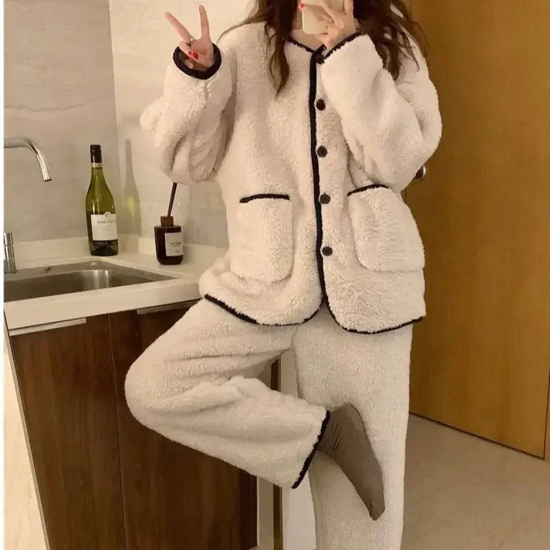 Pyjama Femme Hiver Doux et Confortable À Manches Longues