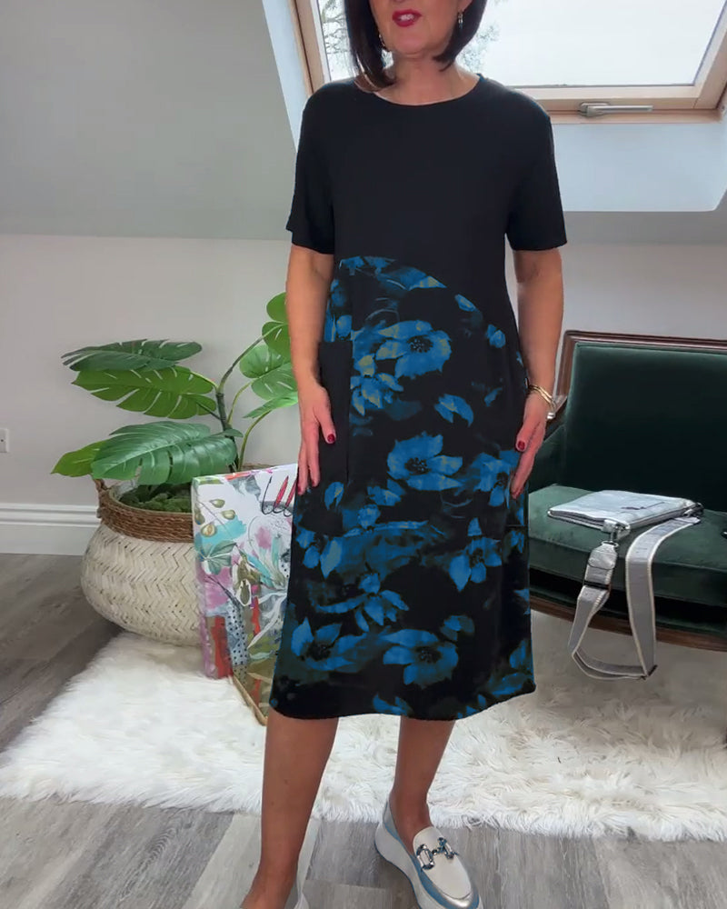 Robe Femme Patchwork Floral Coupe Droite Décontractée