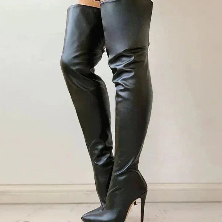 Bottines Femmes Talons Hauts en Cuir Noir Élégantes