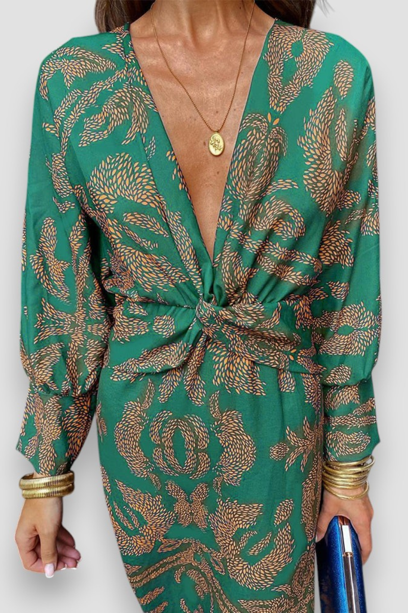 Robe Midi Élégante à Imprimé Floral avec Détail Twist