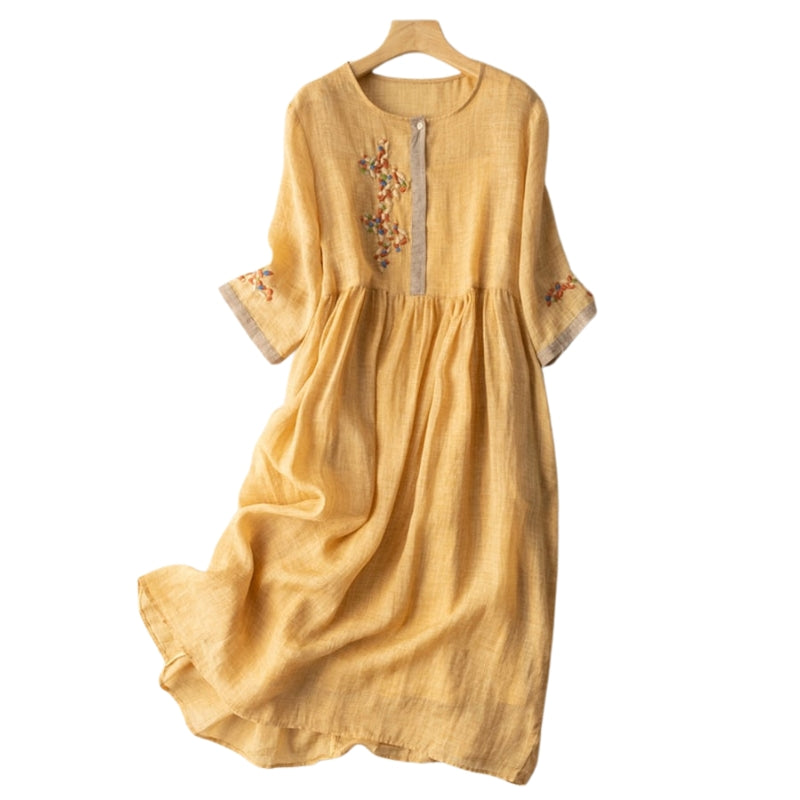 Robe Femme Élégante Manches Longues Col Rond en Soie