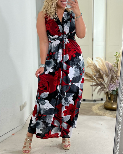 Robe Maxi Femme Fluide Sans Manches Coupe Droite