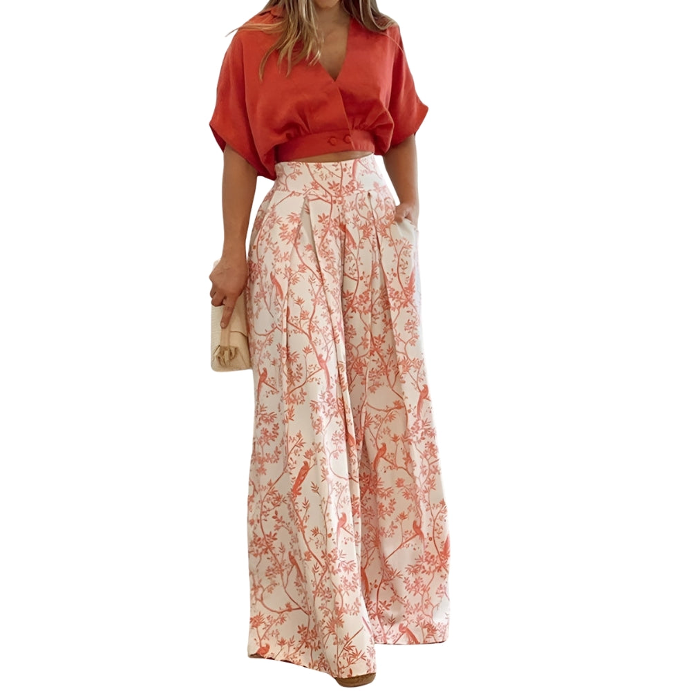 Ensemble Femme Élégant Chemise Bouffante Pantalon Évasé - PanierRoyale