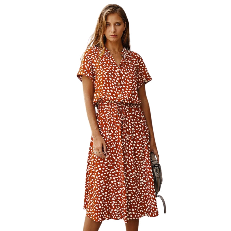 Robe Été Décontractée à Manches Courtes avec Ceinture Élastique