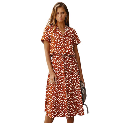 Robe Été Décontractée à Manches Courtes avec Ceinture Élastique