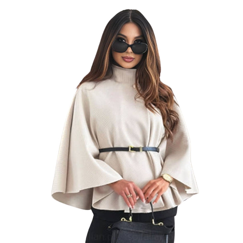Blouson Femme Chic à Manches Bouffantes avec Ceinture Adjustable
