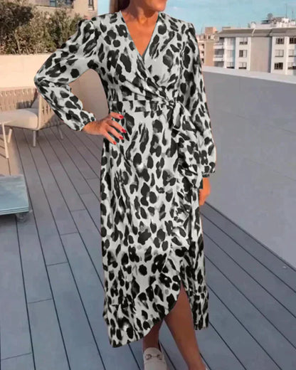 Robe de Soirée Léopard Séxy avec Décolleté Plongeant
