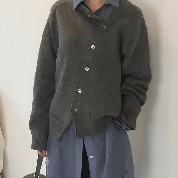 Cardigan Femme Boutons Asymétriques Coupe Décontractée
