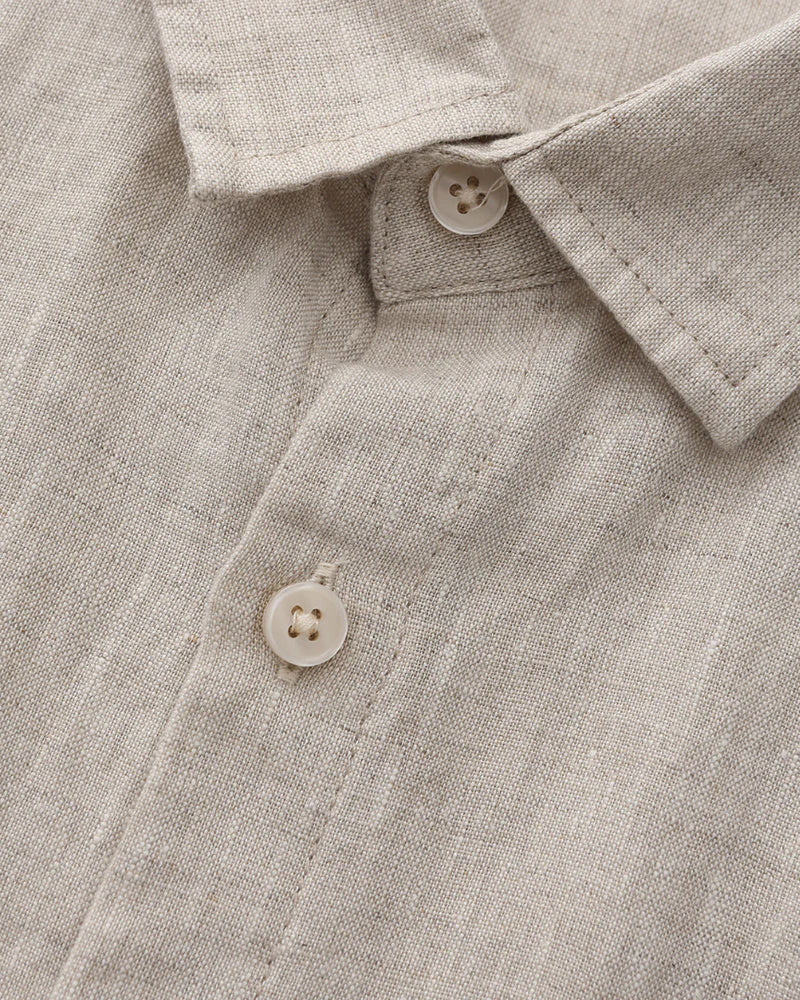 Chemise Homme Lin Coton Court Manches avec Poche Poitrine