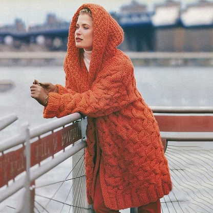 Cardigan Femme Long Capuche Oversize Élégant