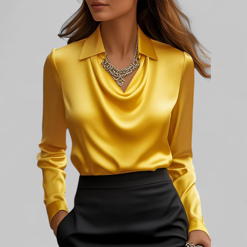 Blouse Femme Satin Décolleté Cascade Élégante