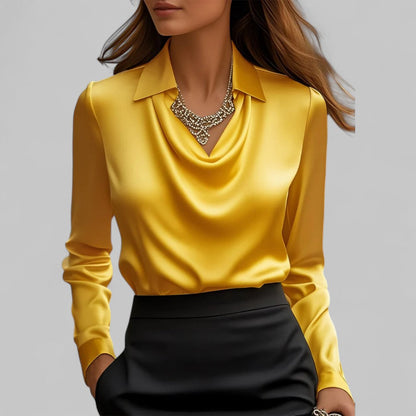 Blouse Femme Satin Décolleté Cascade Élégante