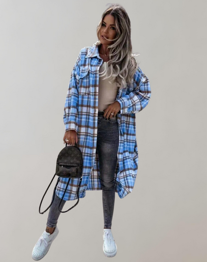 Manteau Femme Hiver Carreaux Chic à Fermeture Boutons